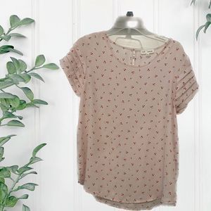 Sweet Rain Pink Cherry Print Blouse Large